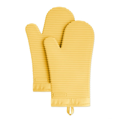 KITCHENAID Ribbed Soft Silicone Oven Mitt 2-Pack Set, 7.5"x13", Milkshake Tan