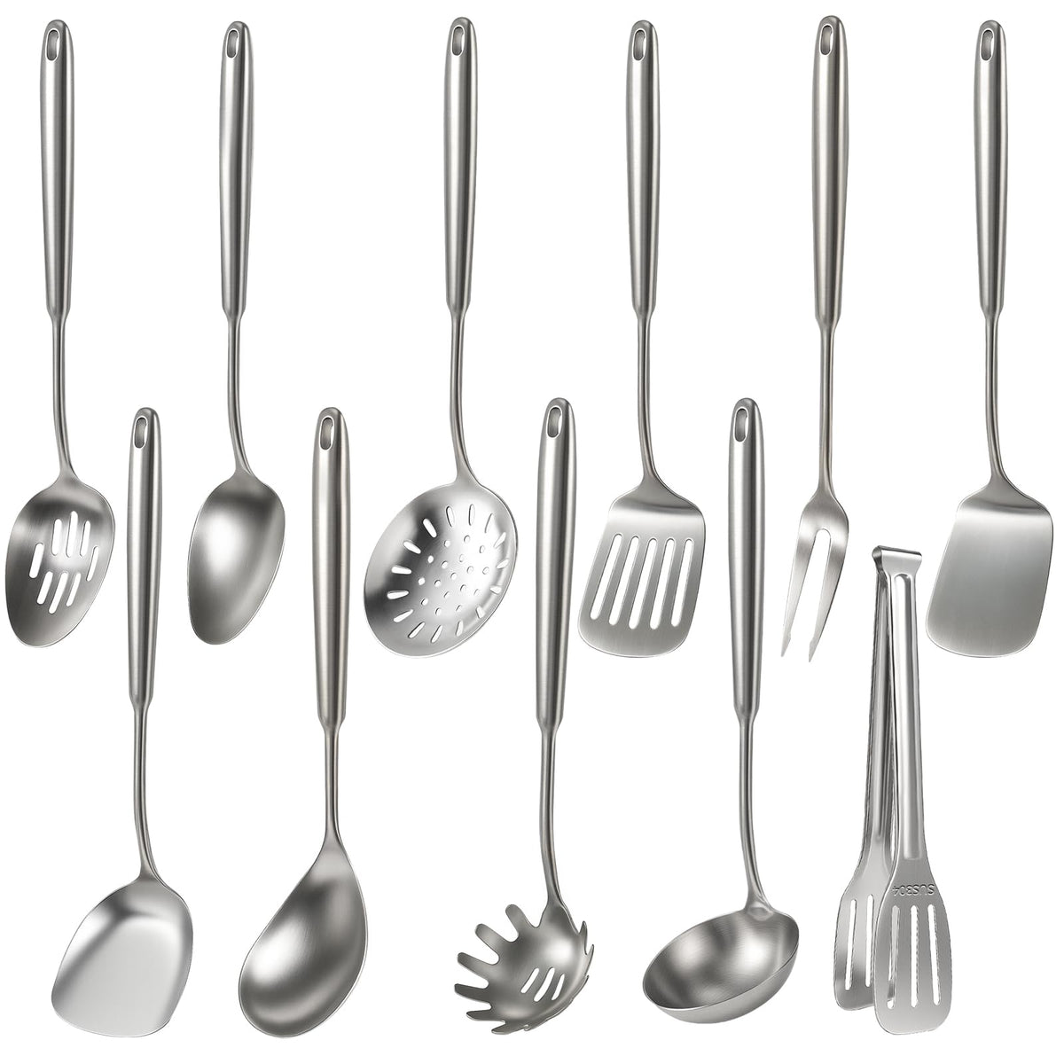 Newness 10 Pcs Cooking Utensils Set,18/8 304 Stainless Steel Kitchen Utensils Set, Metal Kitchen Accessories, Include Soup Ladle, Slotted Skimmer Spoon, Spaghetti Spoon, Spatula, Tongs,Dishwasher Safe