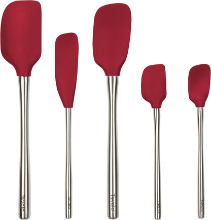 Tovolo Flex Core 5 Piece Silicone Spatula Set Heat Resistant All Silicone Utensils Include Non Stick Spatula Spoonula Jar Scraper, Dishwasher Safe BPA Free Spatulas for Baking Mixing, Pesto Green