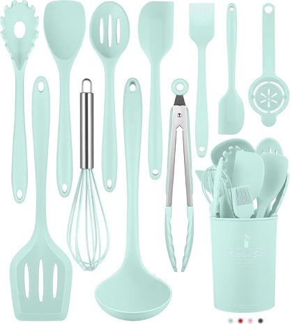 Green Kitchen Utensils Set-12 Pieces Silicone Cooking Utensils Set