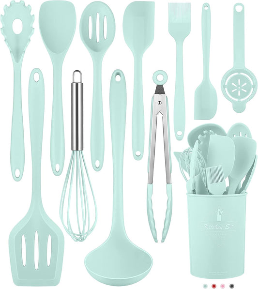 Green Kitchen Utensils Set-12 Pieces Silicone Cooking Utensils Set