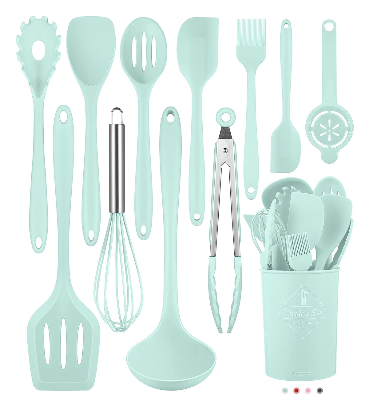 Green Kitchen Utensils Set-12 Pieces Silicone Cooking Utensils Set