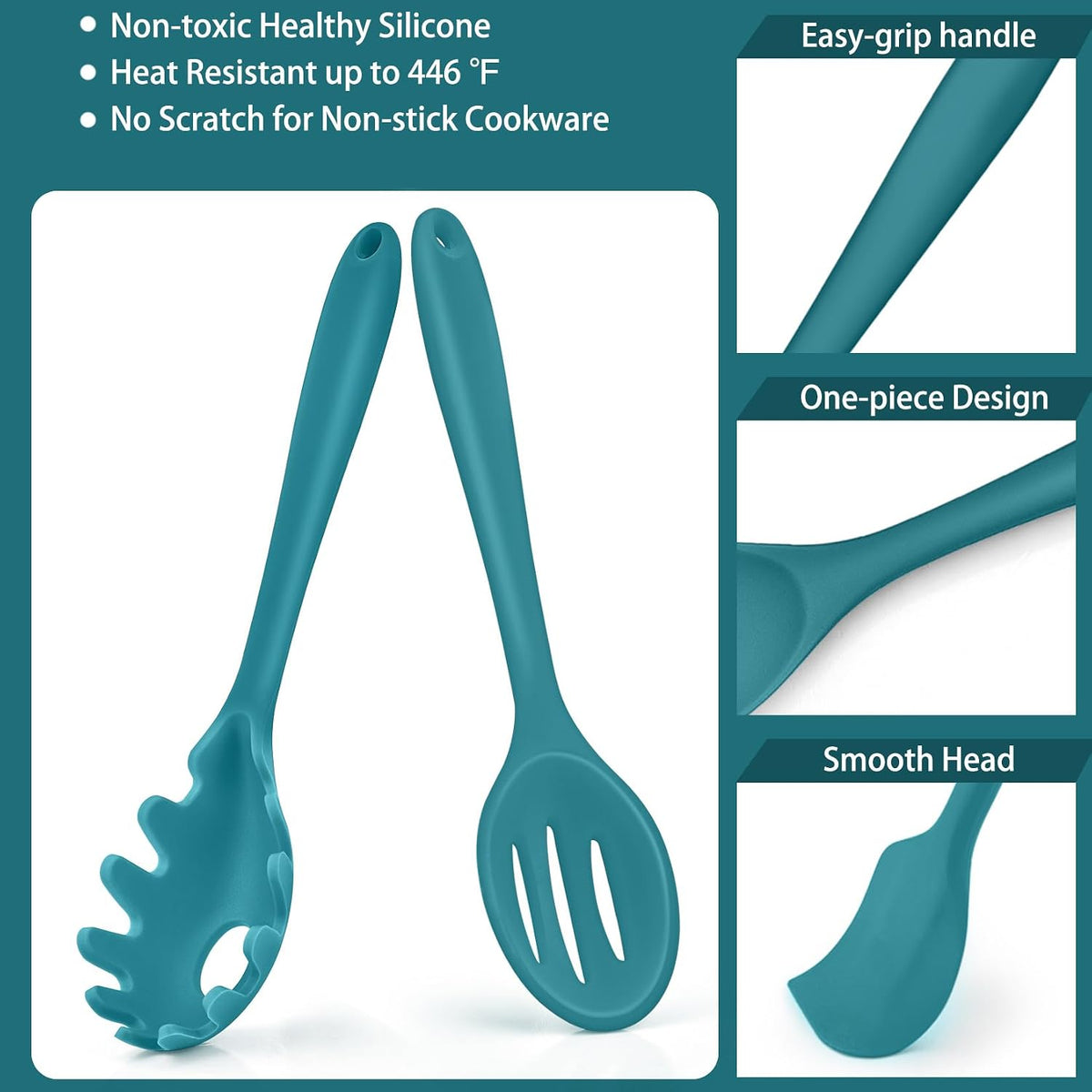 P&P CHEF Blue Kitchen Utensils, Silicone Cooking Utensil Set of 7