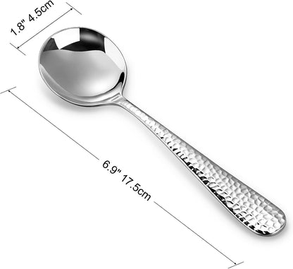 KEAWELL Premium Louise Hammered 4-Piece Soup Spoon Set (7" Soup Spoons)