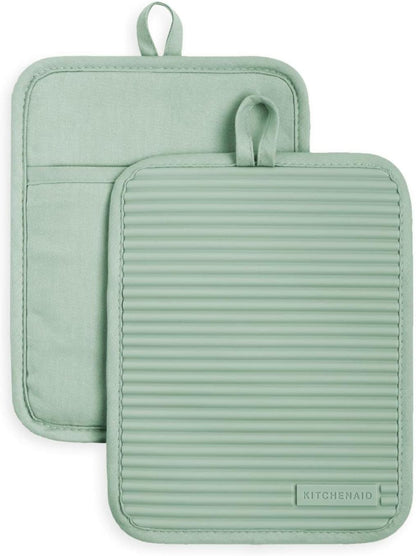 KitchenAid Ribbed Soft Silicone Pot Holder 2-Pack Set, Milkshake Tan, 7"x9"