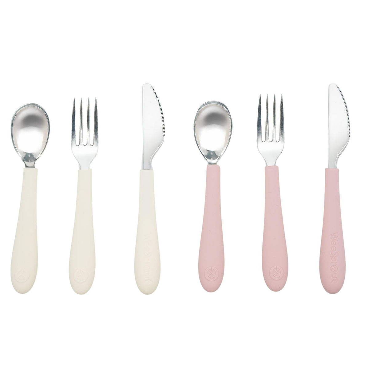 WeeSprout Toddler Utensils, 3 Forks & 3 Spoons, 18/8 Stainless Steel & Food Grade Silicone, Thick Easy-Grip Handles, Perfect Length For New Self Feeders, Gentle On Gums & Teeth, Dishwasher Safe