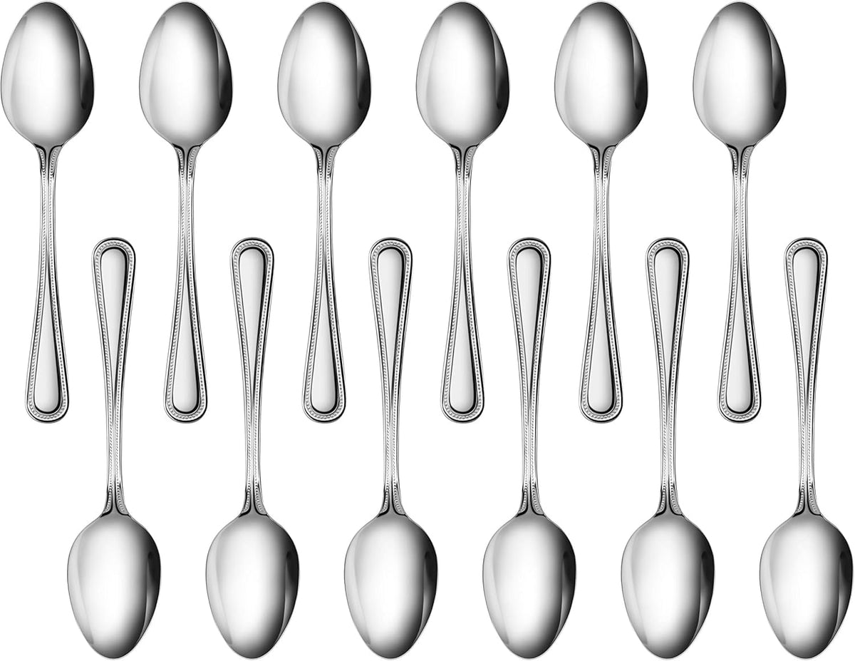 New Star Foodservice Bead Pattern 18/0 Stainless Steel Bouillon Spoon, 6.3-Inch, Set of 12, Commercial Grade