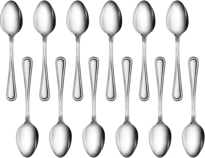 New Star Foodservice Bead Pattern 18/0 Stainless Steel Bouillon Spoon, 6.3-Inch, Set of 12, Commercial Grade