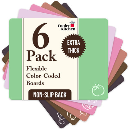 Camping Cutting Board Mats for Kitchen & RV, Flexible Set of 6 Thick 15x12