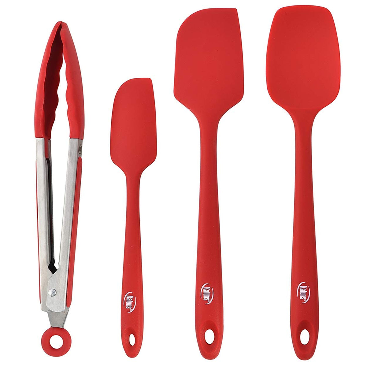 Kaluns Silicone Spatula Set, 4 Rubber Spatulas 600°F Heat Resistant, Nonstick Seamless Design with Stainless Steel Core, Dishwasher Safe, BPA free, Bonus Tongs Included
