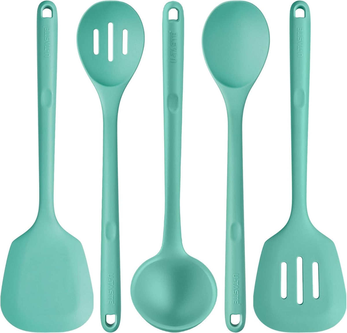 U-Taste Silicone Kitchen Cooking Utensil Set of 5, 13.6" Long, Aqua Sky