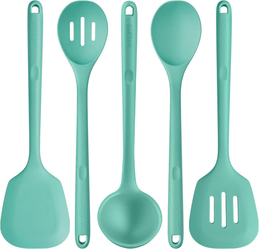U-Taste Silicone Kitchen Cooking Utensil Set of 5, 13.6" Long, Aqua Sky