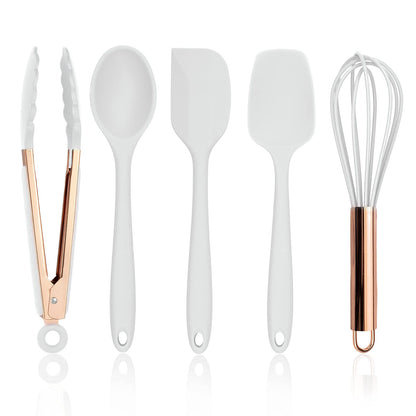 COOK WITH COLOR Silicone Cooking Utensils, Kitchen Utensil Set, Easy to Clean Silicone Kitchen Utensils, Cooking Utensils for Nonstick Cookware, Kitchen Gadgets Set, Mini, Marble White