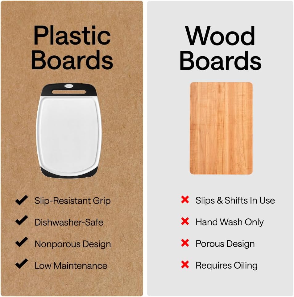 GORILLA GRIP BPA-Free Reversible Kitchen Cutting Board, Set of 3, Black