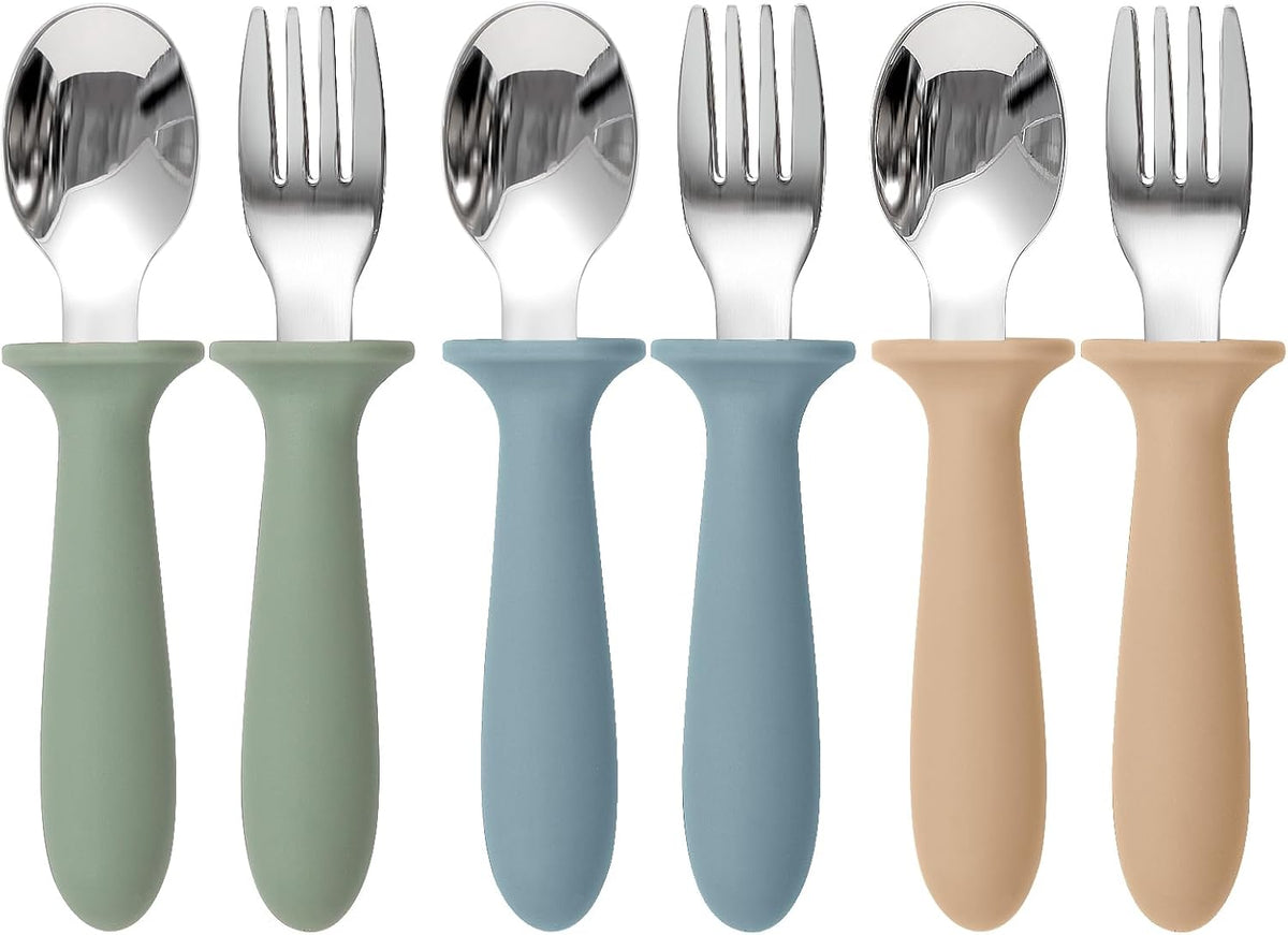 Eascrozn Toddler Utensils, 6 Pack Children Safe Forks and Spoons Set
