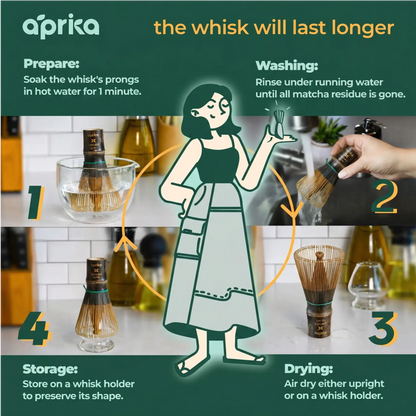 Aprika Life Dark Bamboo Matcha Whisk 100 Prongs - Thin Lightweight & Thick Eco-Friendly Chasen for Perfect Matcha Experience