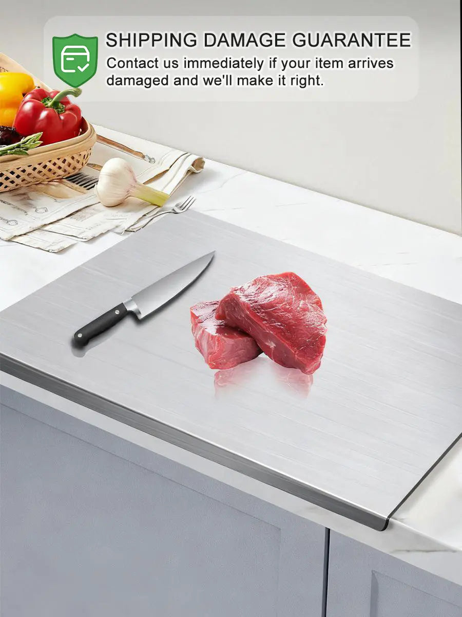 Premium Stainless Steel Kitchen Cutting Board - Non-slip Rubber Base, Heavy Duty Versatile Kitchen Gadget for Family Meat & Vegetables, Thanksgiving Gift for Mothers