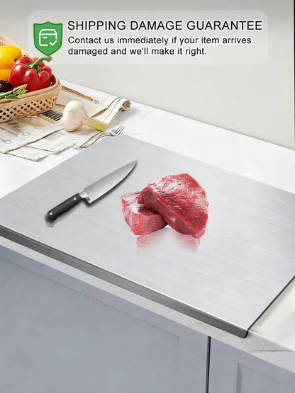 Premium Stainless Steel Kitchen Cutting Board - Non-slip Rubber Base, Heavy Duty Versatile Kitchen Gadget for Family Meat & Vegetables, Thanksgiving Gift for Mothers