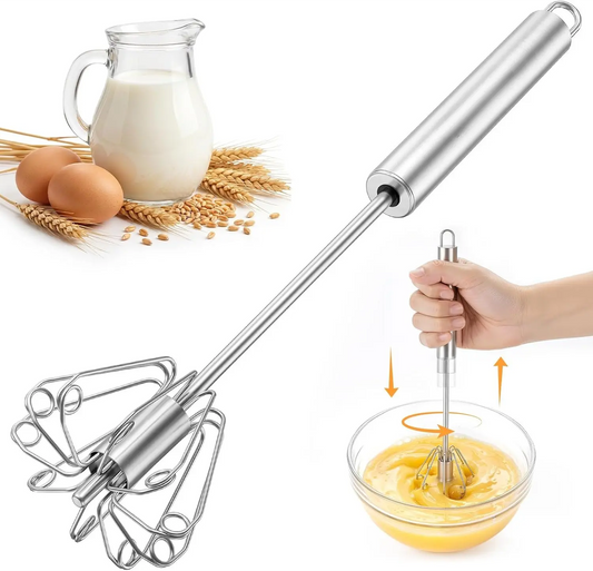 Upgraded Stainless Steel Semi-Automatic Whisk, 10 inch | Easy Push Hand Whisks for Eggs, Cream, Coffee & Light Mixing, Easy Clean Kitchen Whisk for Everyday Cooking, Kitchen Gadgets,sohochic