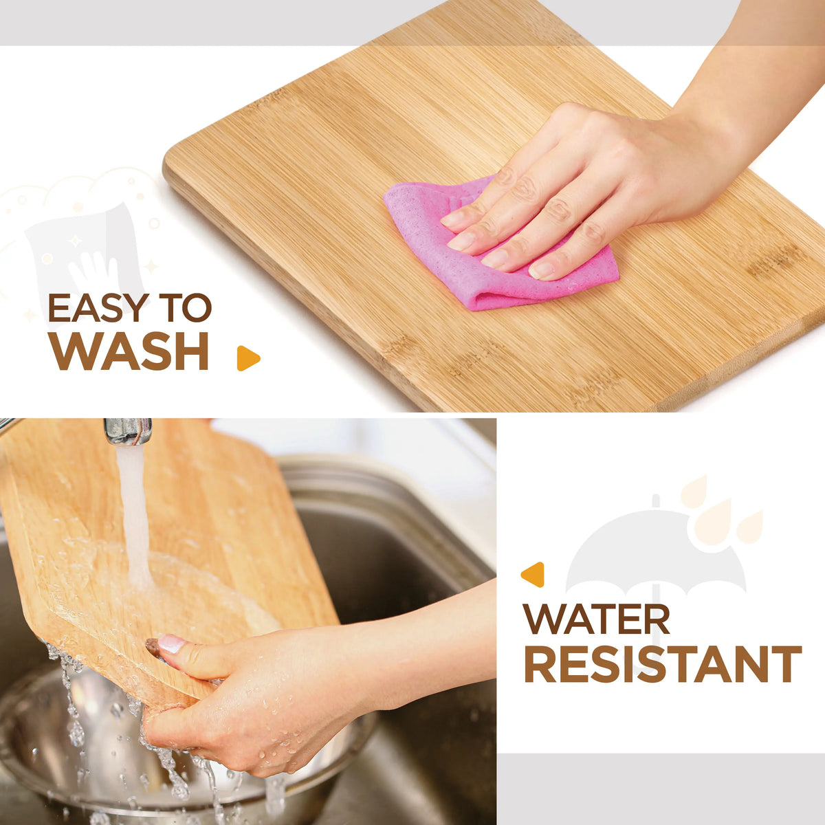 Bambüsi 3-Piece Bamboo Cutting Board Set – Wooden Chopping Boards with Built-In Hand Grips, Durable & Knife-Safe Kitchen Prep & Serving Board, Eco Friendly, Reversible, Knife Friendly, Scratch & Chip Resistant, Lightweight, Non-Toxic, BPA-Free