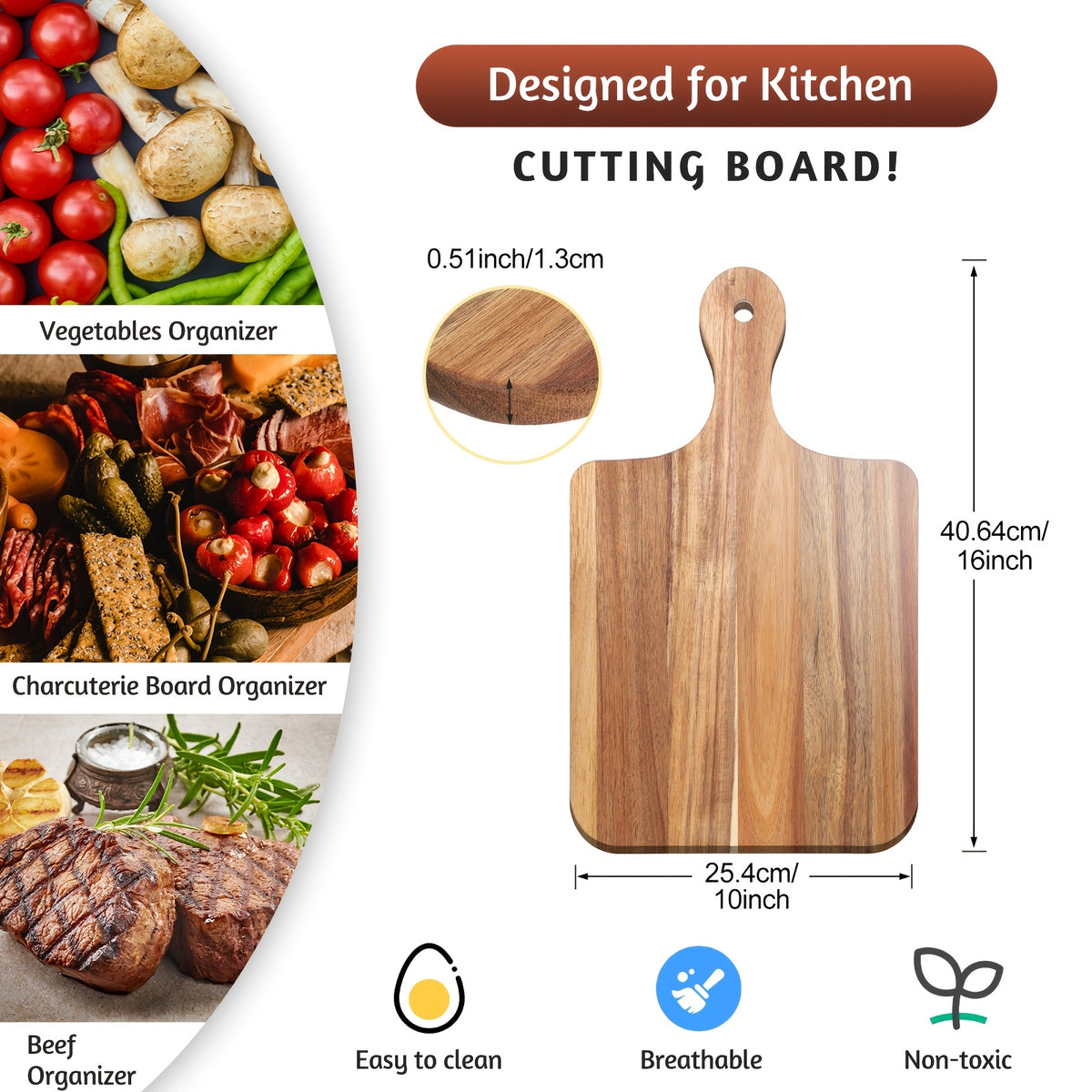 6pcs Cutting Board Bulk Kitchen Thicken Chopping Board with Handles Wooden Charcuterie Serving Board Blank Wood Boards for Engraving Wedding Housewarming (16 x 10 Inch Acacia Wood)
