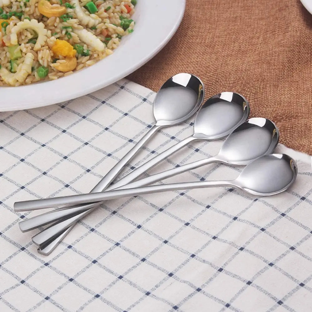 8-Piece Sturdy Korean Stainless Steel Cutlery Spoons, 8.5in Long-Handle Tableware Soup Spoons for Home, Kitchen Use,sohochic