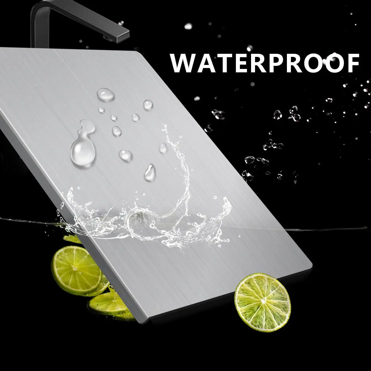 Rectangular Stainless Steel Chopping Board - Non-Slip Pad, Countertop Over-Hanging Design, Multi-Purpose for Dough, Meat