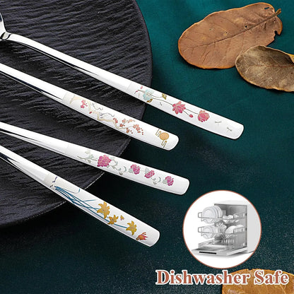 4 count Korean Spoons with Long Handles 18/8 Stainless Steel Korean Soup Spoon   Soup Spoon for Dinner Rice Coffee Desserts Ice Cream Dishwasher Safe(8 Inch)