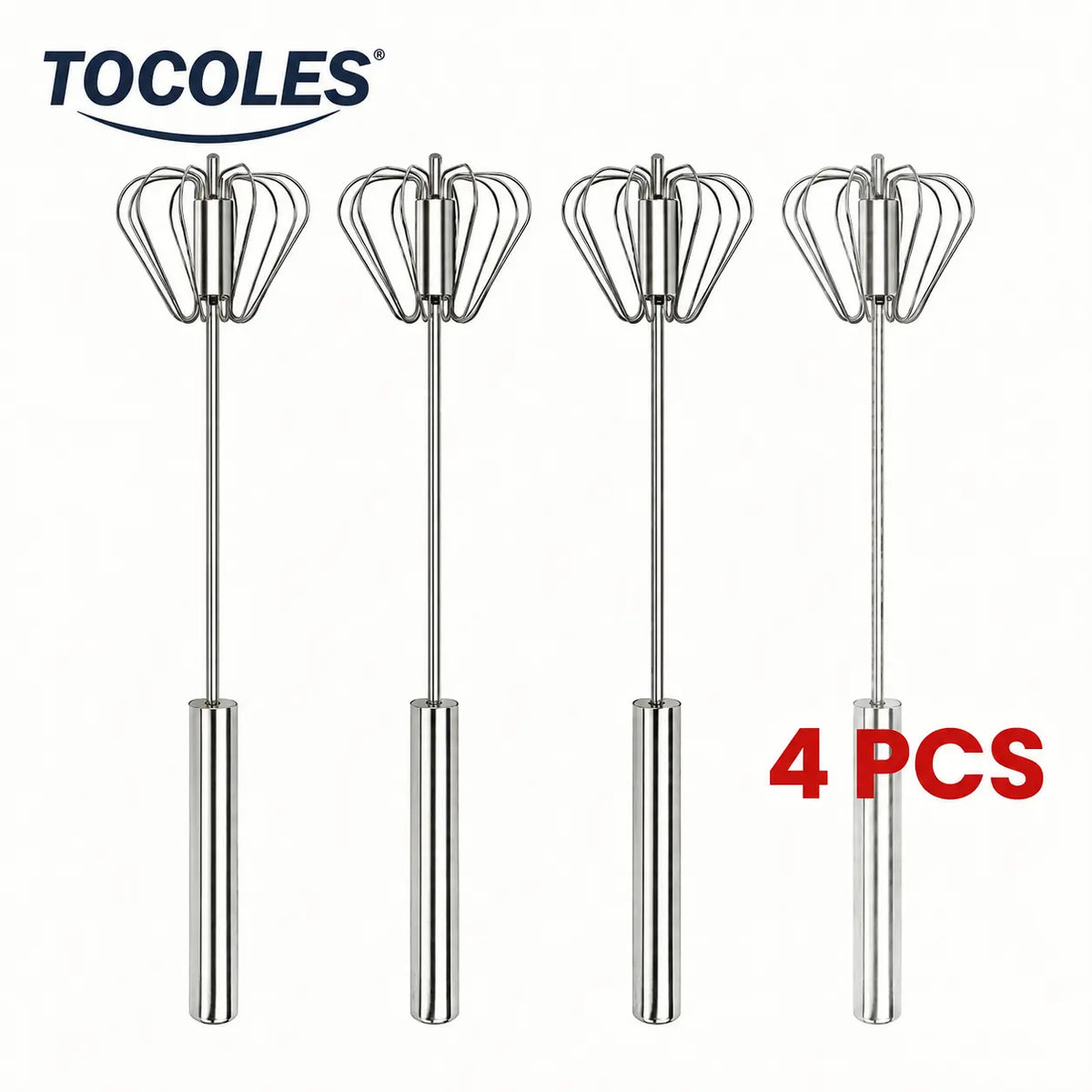 AA Stainless Steel Hand-Push Spinning Wire Whisk - Food-Grade Rust-Resistant Kitchen Cooking Accessory, Sturdy Riveted Construction, Semi-Automatic Design for Stirring Coffee, Egg Tasks, Easy to Clean