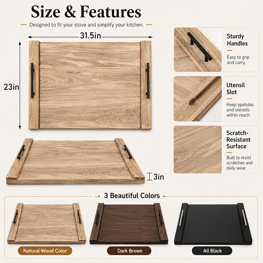 Multi-Use Heavy-Duty Wood Stove Top Cover & Cutting Board with Utensil Slot - Scratch-Resistant Suitable for All Stove Types, Stove Protector Cover, Space-Saving Board for / Burners,