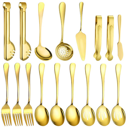 12 Pcs Silver Serving Utensils Set - Stainless Steel Large Serving Spoons, Slotted Spoons, Forks, Tongs, Soup Ladle & Pie Server - Metal Buffet Utensils for Parties, Catering, Wedding, Dishwasher Safe