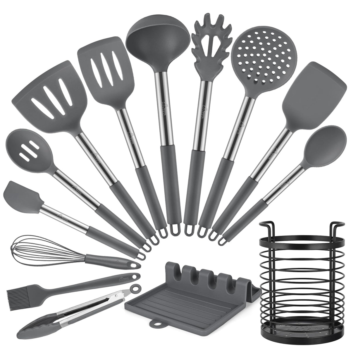 HOTEC Silicone Kitchen Cooking Utensils Set, 14pcs Multicolor