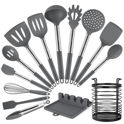 HOTEC Silicone Kitchen Cooking Utensils Set, 14pcs Multicolor