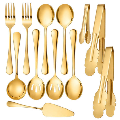 12-Piece Gold Serving Utensils Set, Serving Spoons for Buffet
