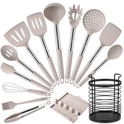 HOTEC Silicone Kitchen Cooking Utensils Set, 14pcs Multicolor