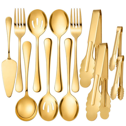 6-Piece Gold Serving Utensil Set, Serving Spoons for Buffet