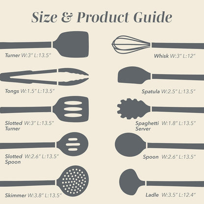 COOK WITH COLOR Silicone Cooking Utensils, Kitchen Utensil Set, Easy to Clean Silicone Kitchen Utensils, Cooking Utensils for Nonstick Cookware, Kitchen Gadgets Set, 10 Pieces, Grey Ombre