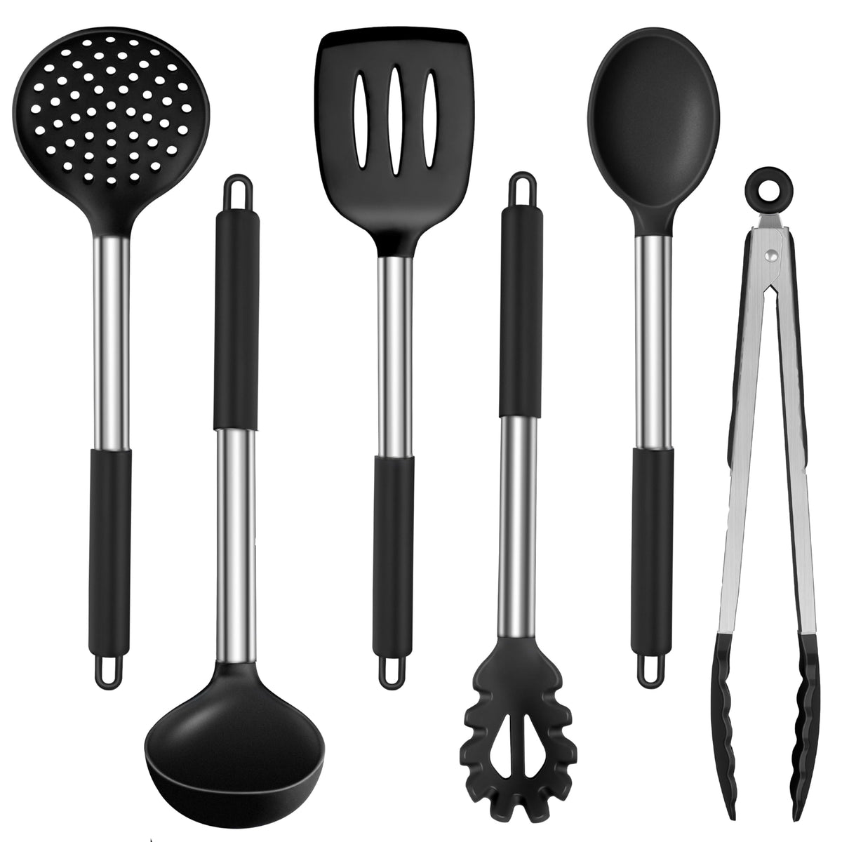 LIANYU Silicone Kitchen Utensils, 6 Pcs Cooking Utensils Spatula Set, Blue
