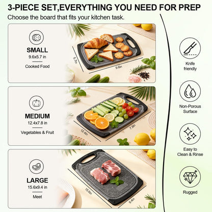 Viretang Plastic Cutting Boards Set of 3,BPA Free,Dishwasher Safe