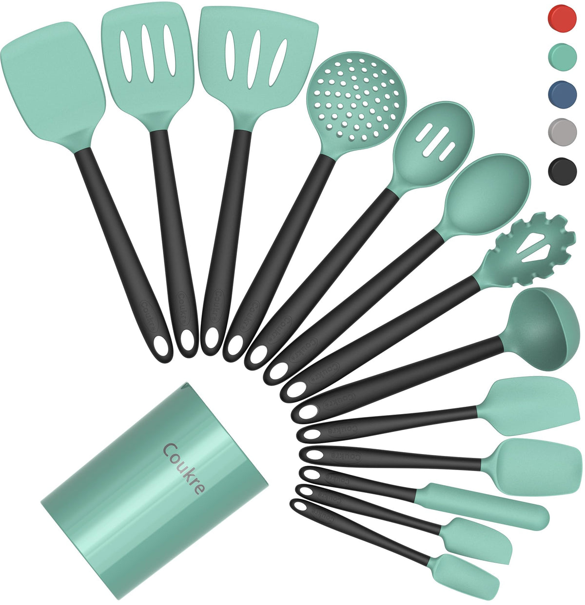Coukre Silicone Kitchen Cooking Utensils Set, Heat Resistant, 14-Piece