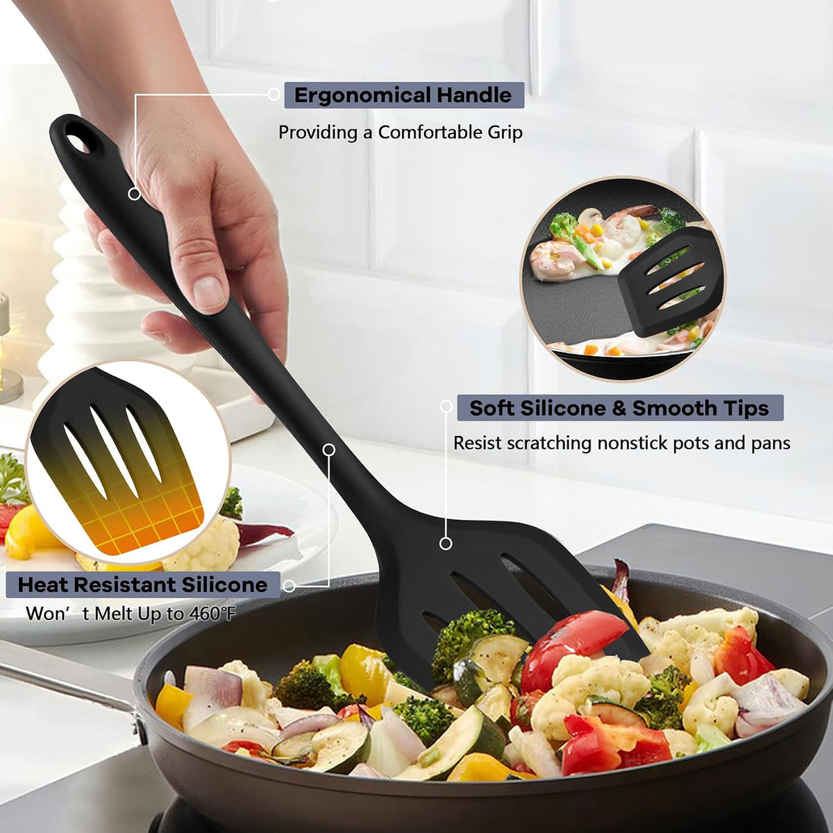 TeamFar Silicone Cooking Utensils, 10 pcs Kitchen Cooking Utensils Set