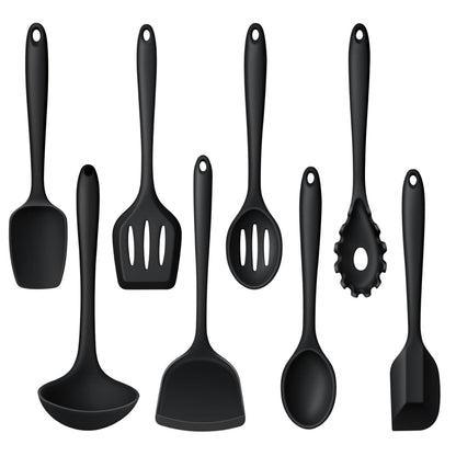 LIANYU Non-Toxic Kitchen Cooking Utensils Set, 8Pcs Khaki Silicone Utensils