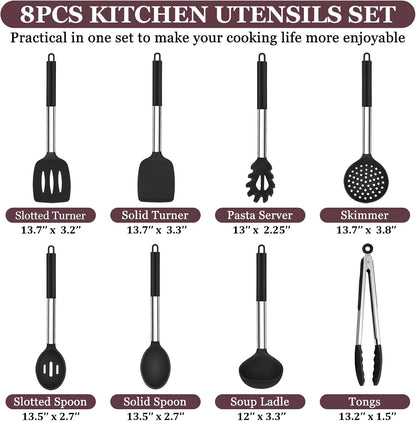 TeamFar Kitchen Utensils Set of 8, Silicone Utensils Kitchen Tools Set
