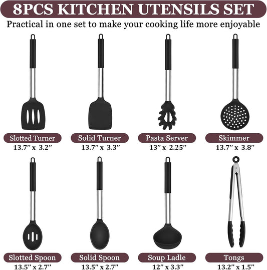 TeamFar Kitchen Utensils Set of 8, Silicone Utensils Kitchen Tools Set