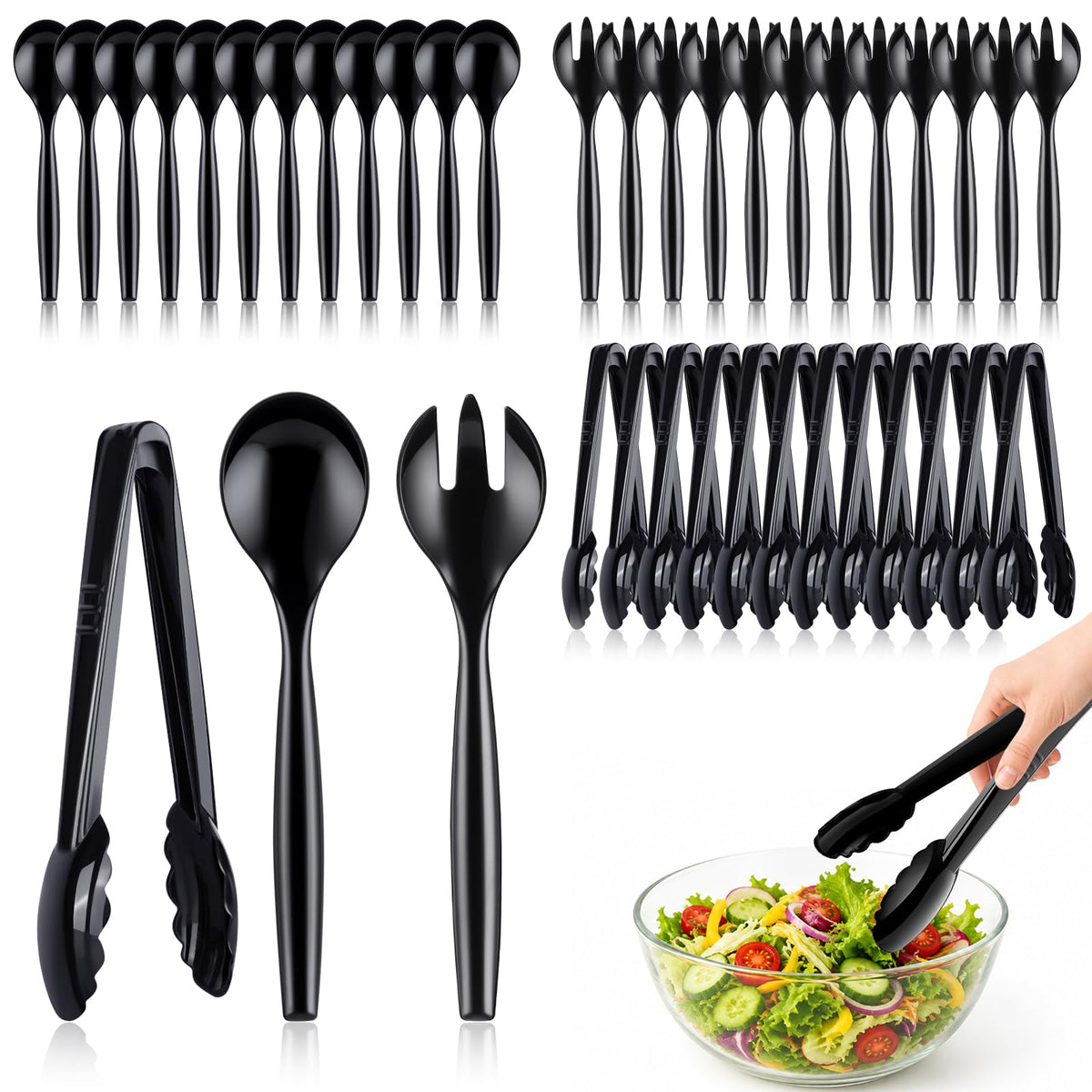 Mwellewm Plastic Serving Utensils Set, Disposable Tongs Spoons for Buffet