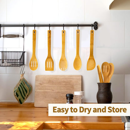 Eisinly 7-Piece Wooden Cooking Spoons, Natural Bamboo Utensil Set