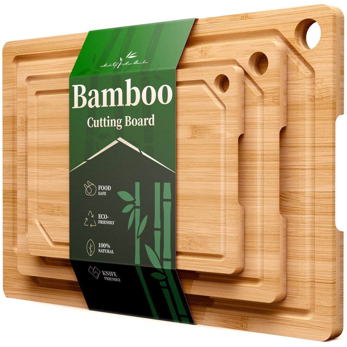 Kitsure Bamboo Cutting Board for Kitchen, Large, Natural