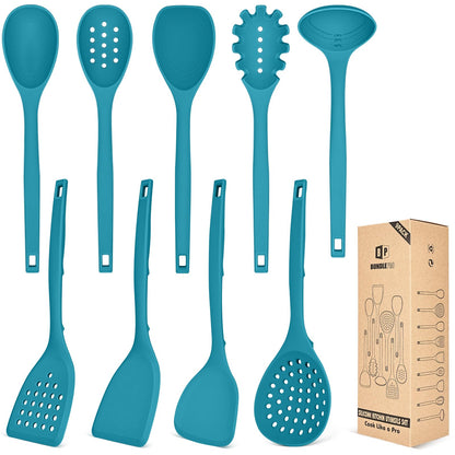 BUNDLEPRO Silicone Cooking Utensils Set, 9 Pcs Kitchen Utensils, One-Piece