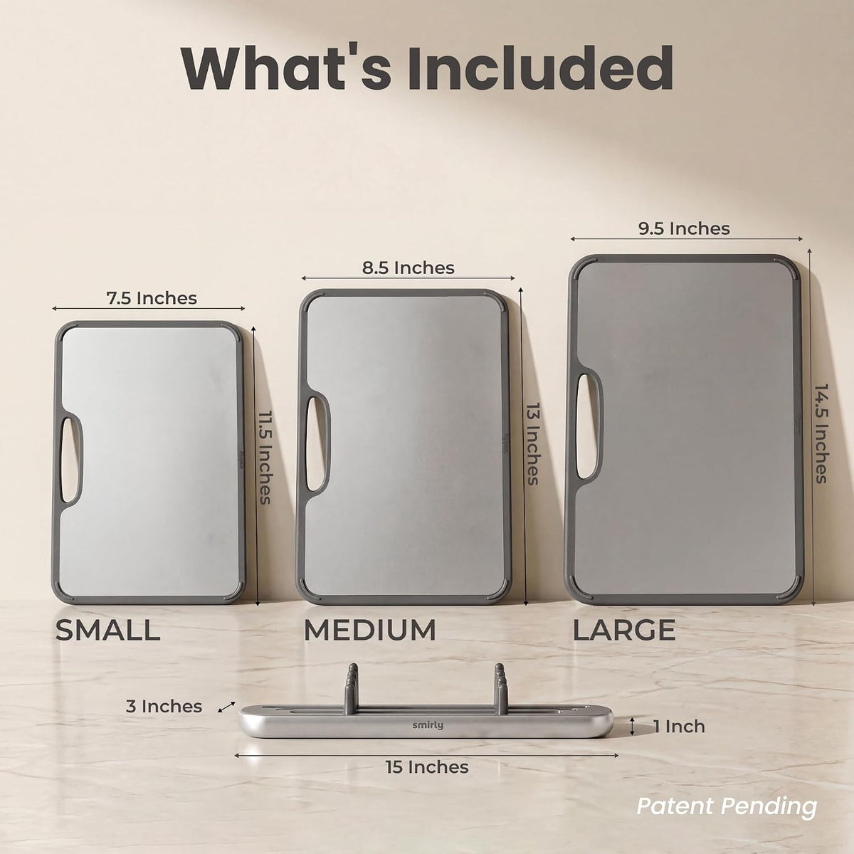 SMIRLY Titanium Cutting Board for Kitchen, with Holder, 3 Pack, Silver
