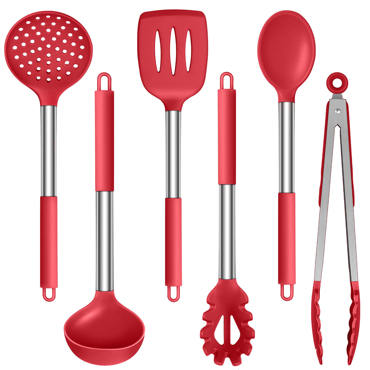 LIANYU Silicone Kitchen Utensils, 6 Pcs Cooking Utensils Spatula Set, Blue